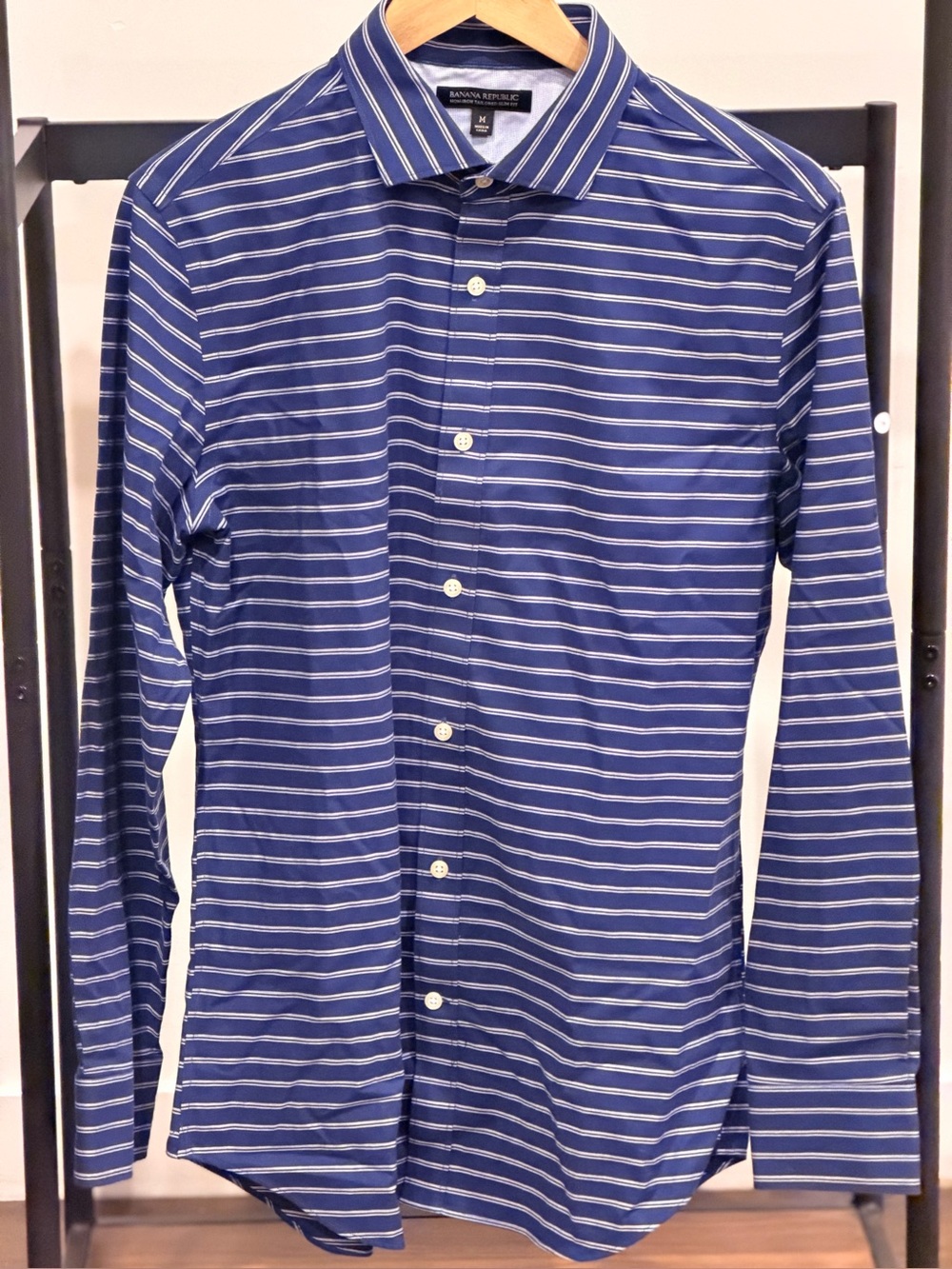 Banana Republic Navy and White Striped Dress Shirt